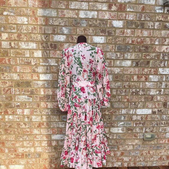 Gibson & Latimer Woven Floral Print Poplin V-Neck Long Sleeve Tie Dress Size S - Picture 6 of 8